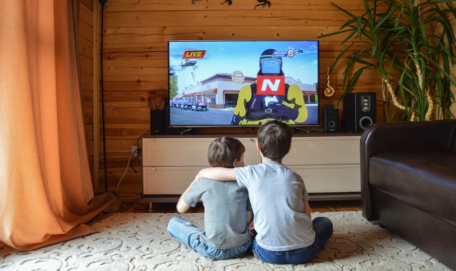 children watching a movie